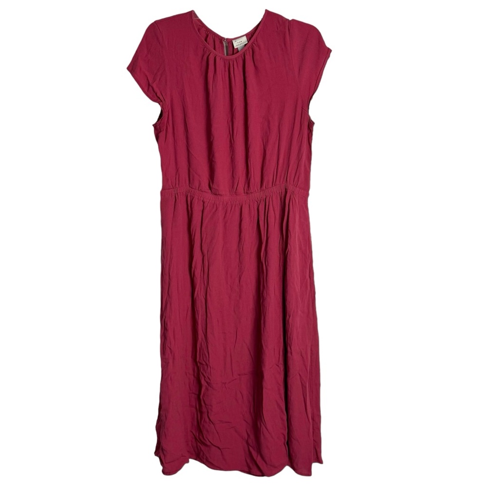 A new day Short Sleeve Midi Dress Elastic Cinched Waist Mauve
